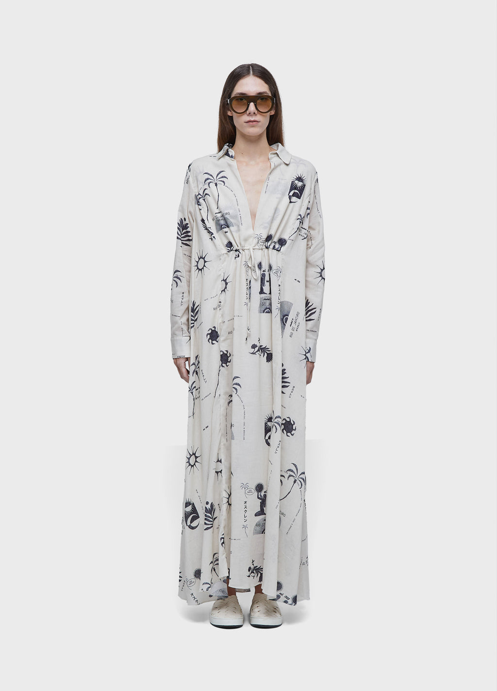 Vestido Chemise Longo Rio Day Off-White/Preto – Osklen – foto 5