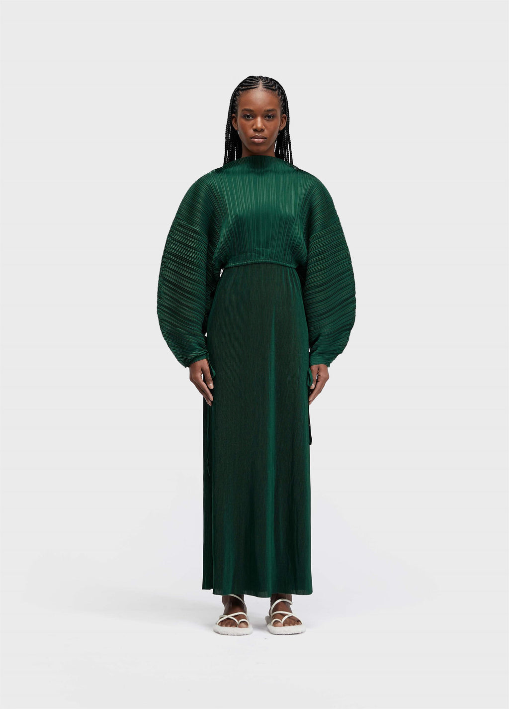 Vestido Raglan Duo Longo Plissé Verde Esmeralda – Osklen – foto 1