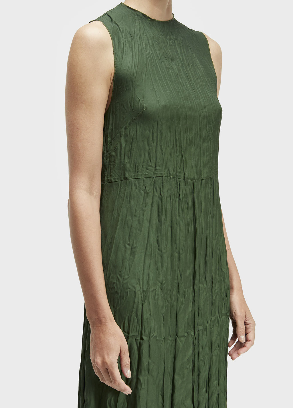 Vestido Sleeveless Wrinkled Satin Double Verde Musgo/Lima – Osklen – foto 3