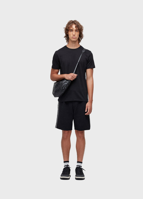 BERMUDA TRICOT OVER STRIPES PRETO/OFF-WHITE