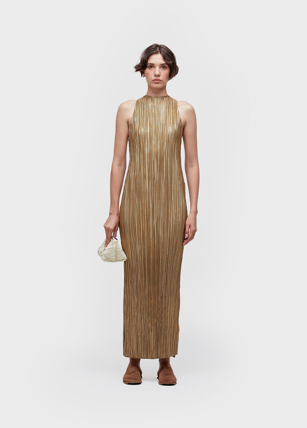 Vestido Raglan Longui Plissé Gold Caqui/Dourado – Osklen – foto 1