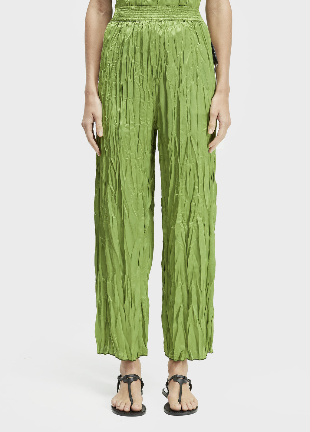 Calça Reta Wrinkled Satin Double Face Verde Musgo/Lima – Osklen – foto 3
