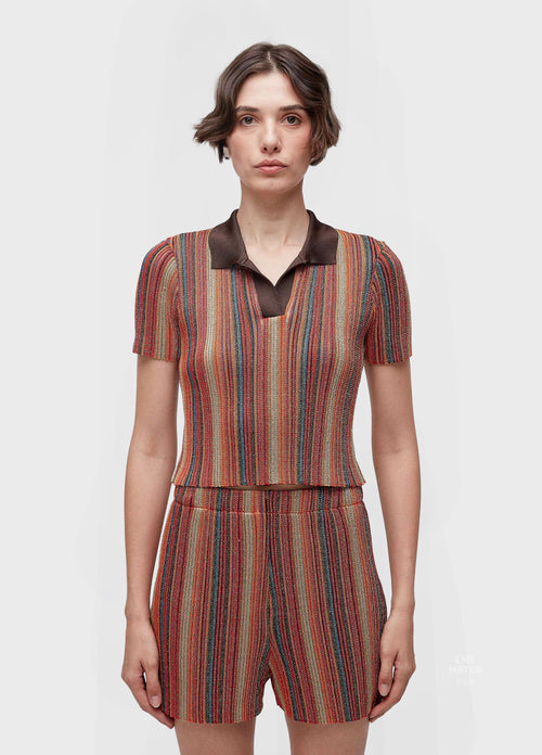 BLUSA POLO TRICOT LISTRAS LUREX