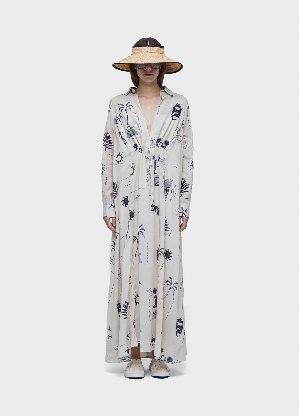 Vestido Chemise Longo Rio Day Off-White/Preto – Osklen – foto 1