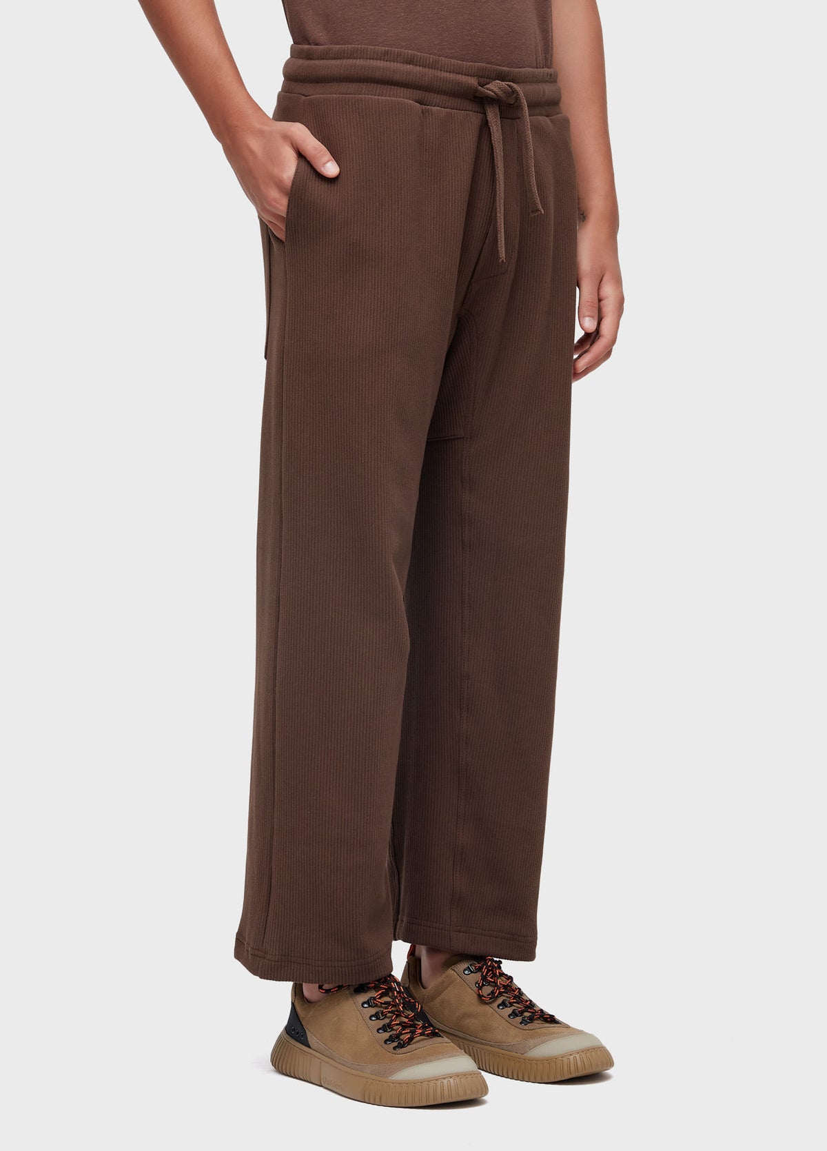 CALÇA KIMONO CANELADA MARROM NOZ