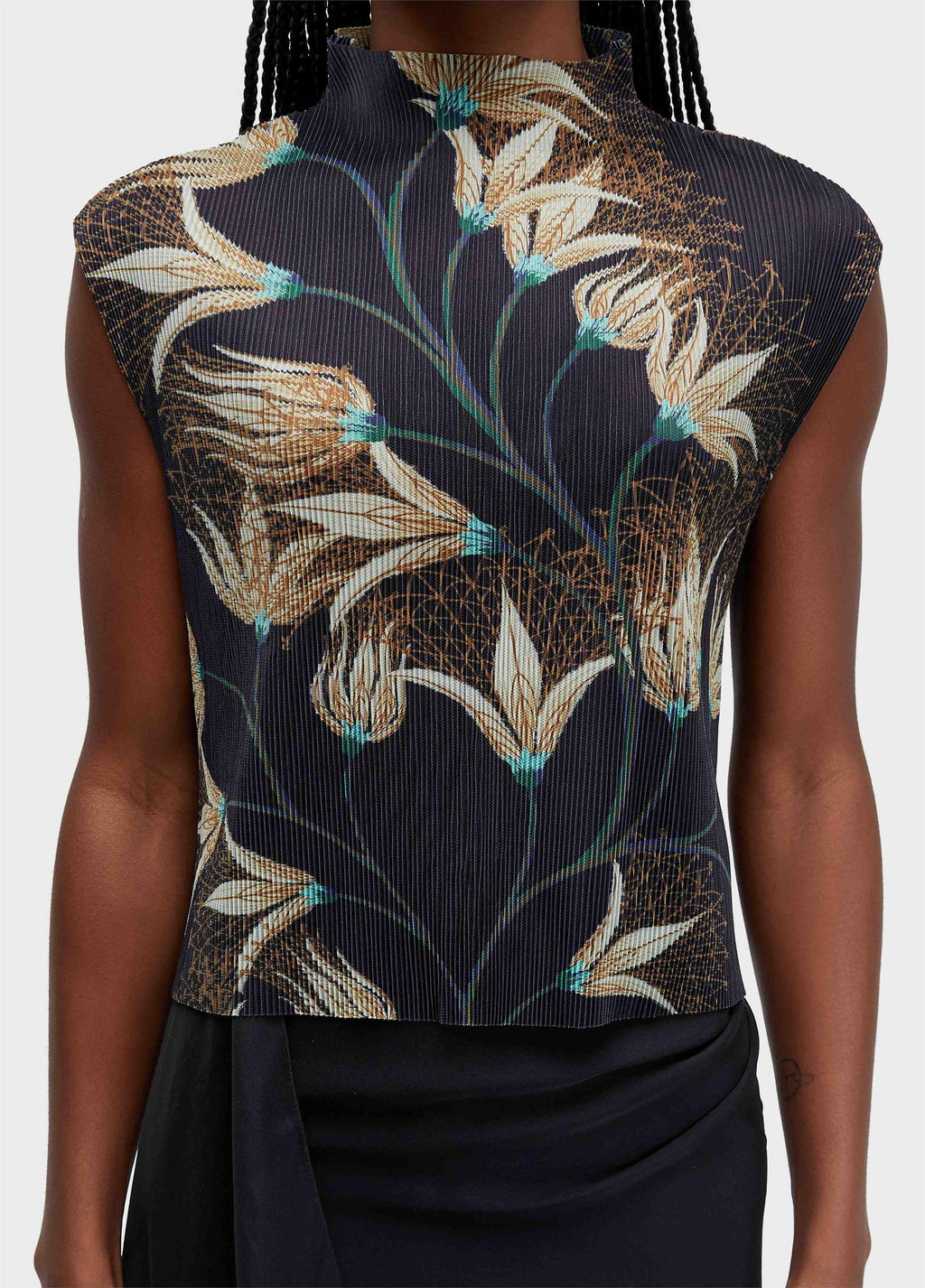 Blusa Sleeveless Plissé Floral Trama Preto Off-White – Osklen – foto 3