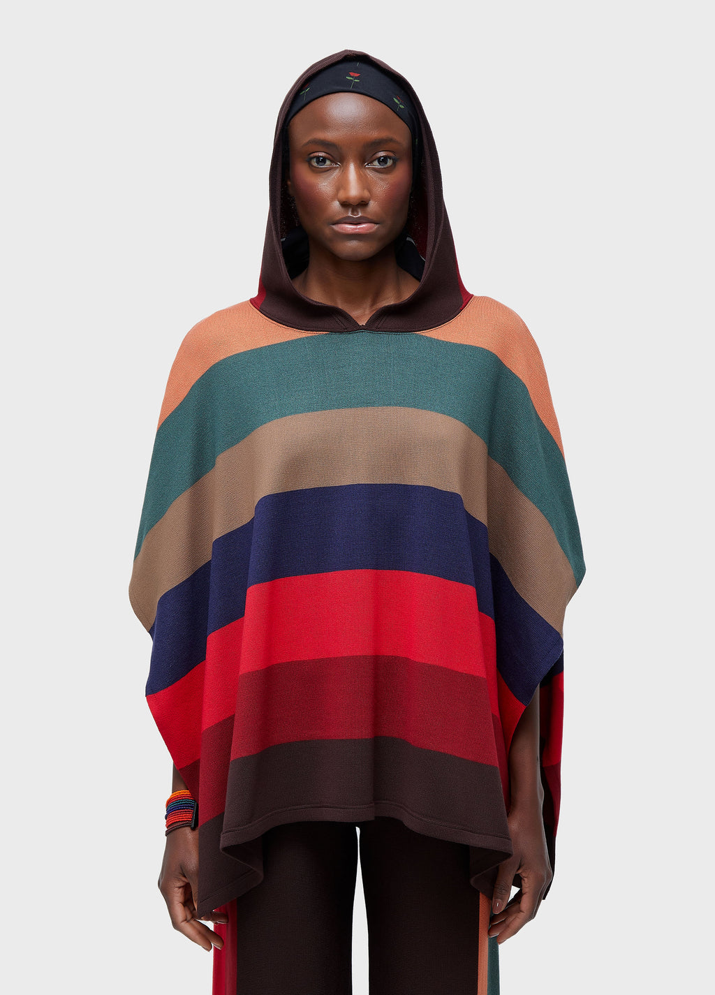 Poncho Capuz Colorfull Stripes Marrom/Vermelho – Osklen – foto 1