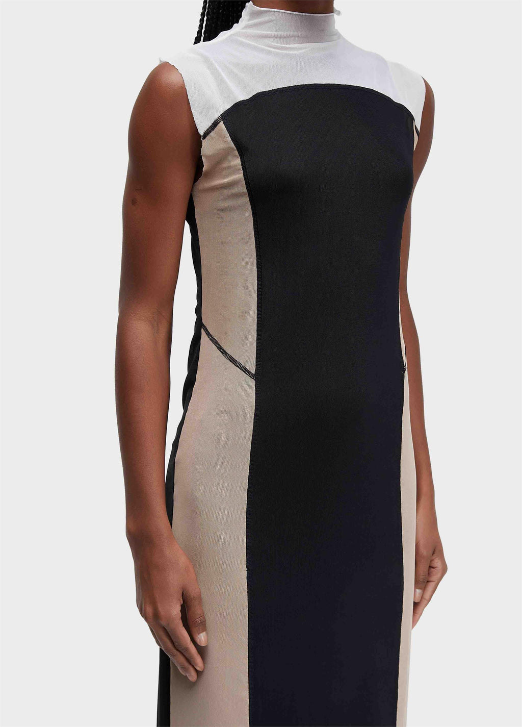 Vestido Tule Recortes Preto Caqui – Osklen – foto 2