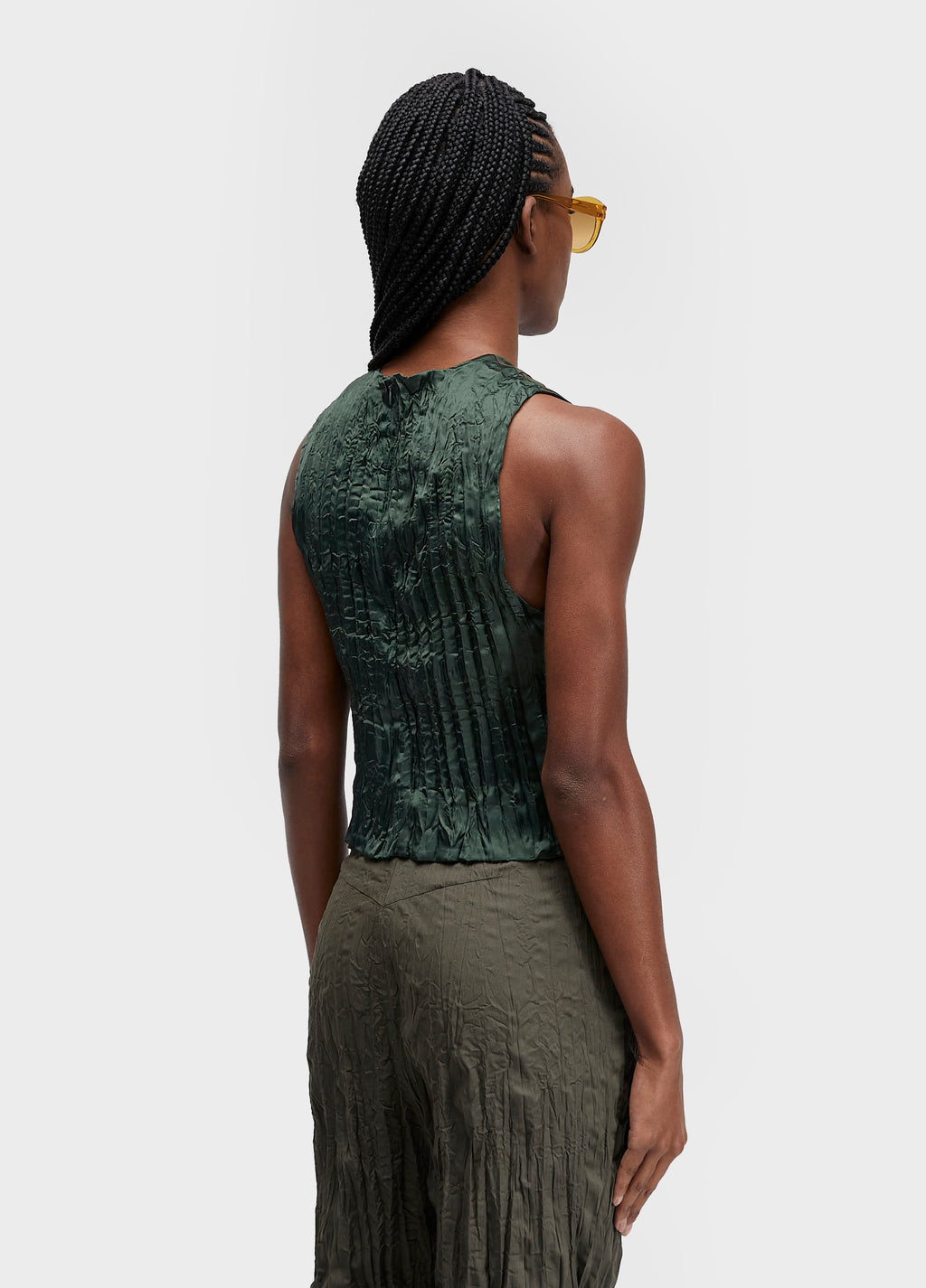 Blusa Sleeveless Wrinkled Tricoline Satin Verde Esmeralda Verde Forest – Osklen – foto 4