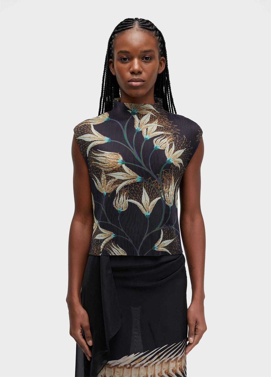 Blusa Sleeveless Plissé Floral Trama Preto Off-White – Osklen – foto 1