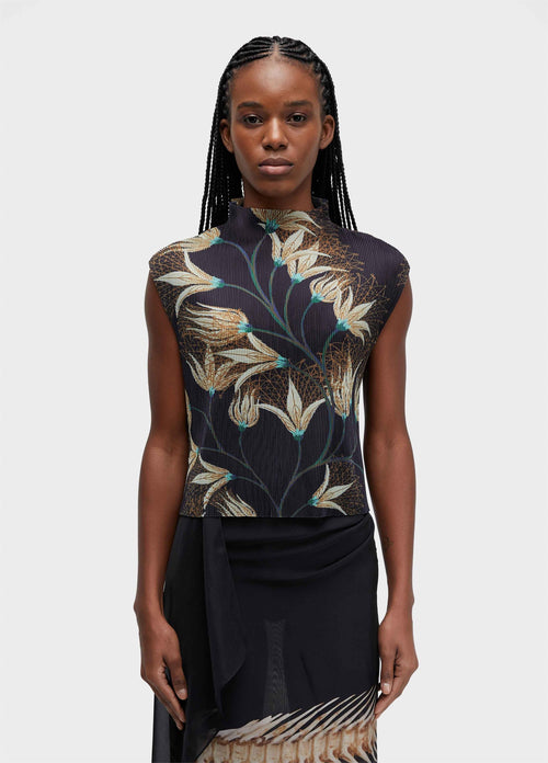 BLUSA SLEEVELESS PLISSÊ FLORAL TRAMA