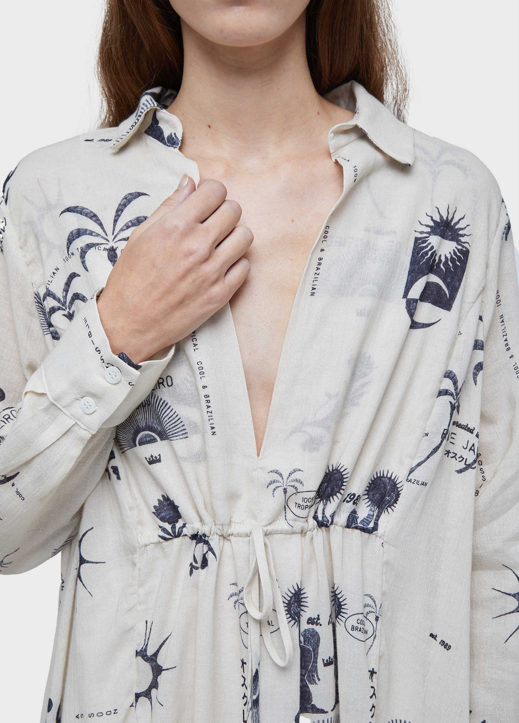 Vestido Chemise Longo Rio Day Off-White/Preto – Osklen – foto 4