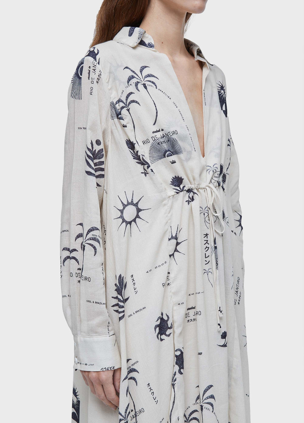 Vestido Chemise Longo Rio Day Off-White/Preto – Osklen – foto 3