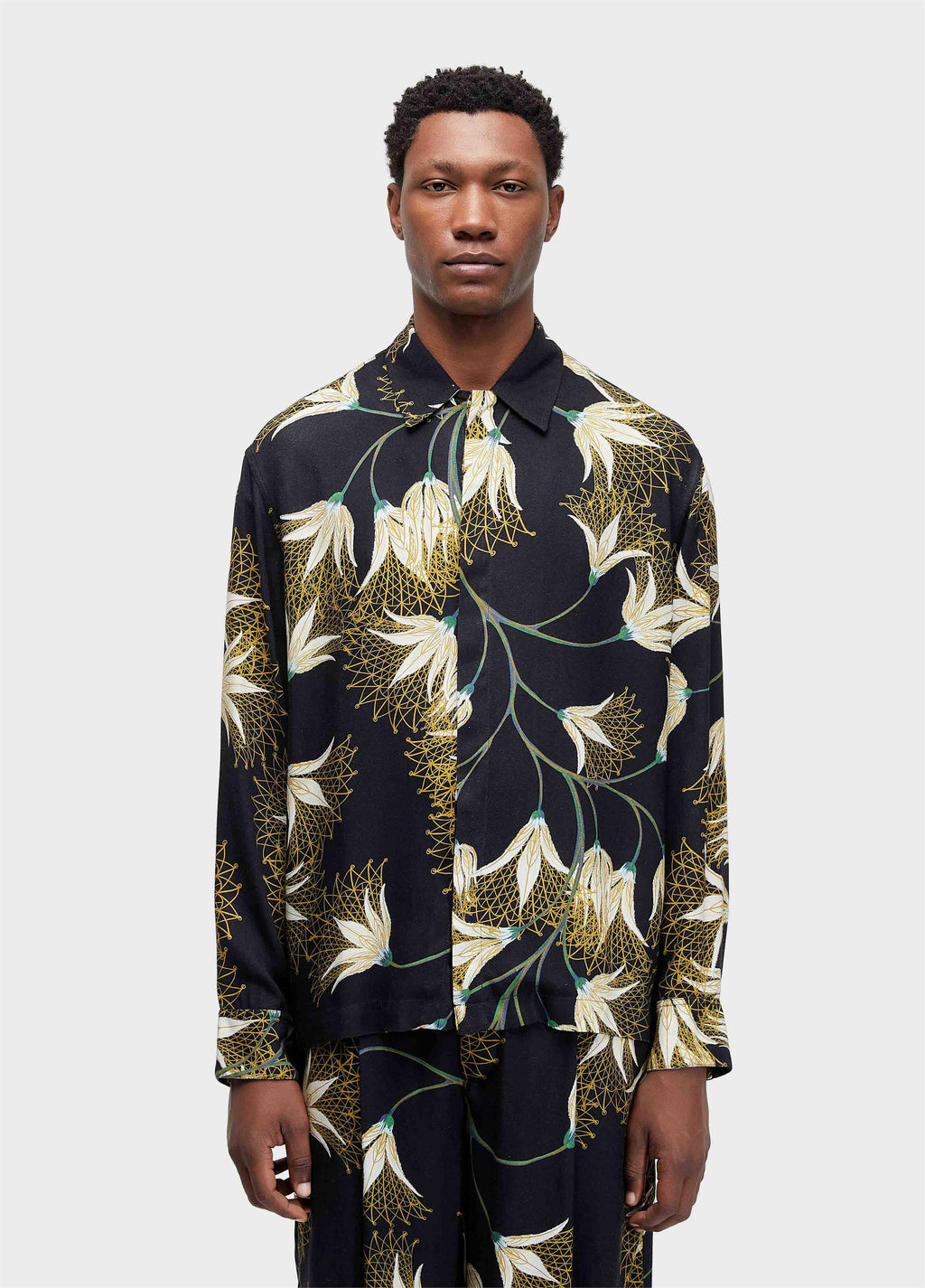 Camisa Floral Trama ML Preto Laranja – Osklen – foto 1