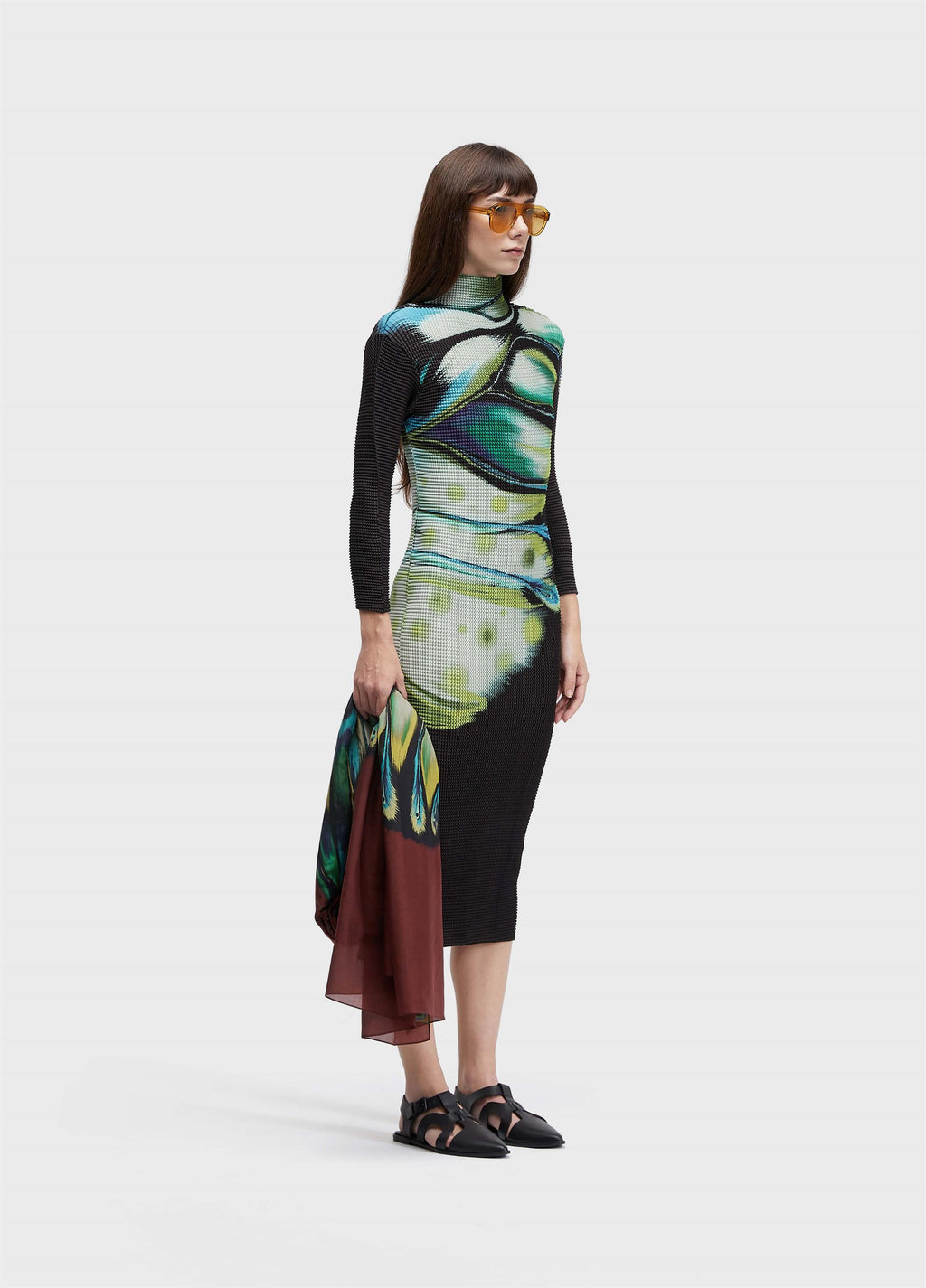 Vestido ML Midi Pixel Butterfly Tex Preto Amarelo – Osklen – foto 3