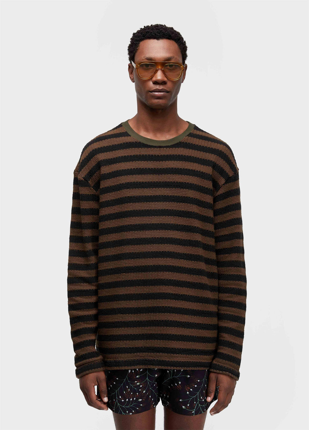 T-Shirt Rustic Thread Stripe ML Marrom Onix Preto – Osklen – foto 1