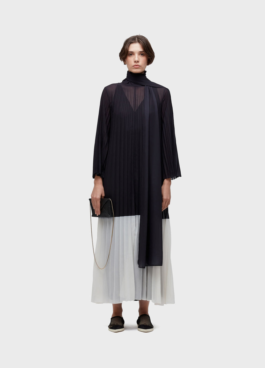 Vestido ML Gola Plissado Preto/Off-White – Osklen – foto 1