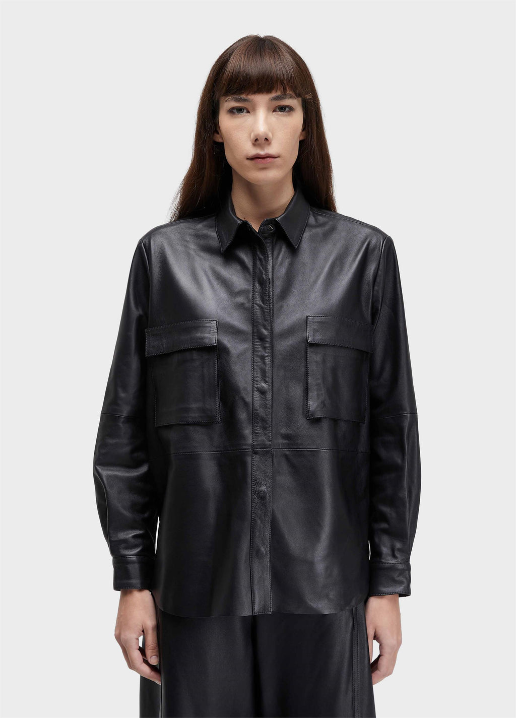 Camisa ML Recorte Couro Preto – Osklen – foto 1