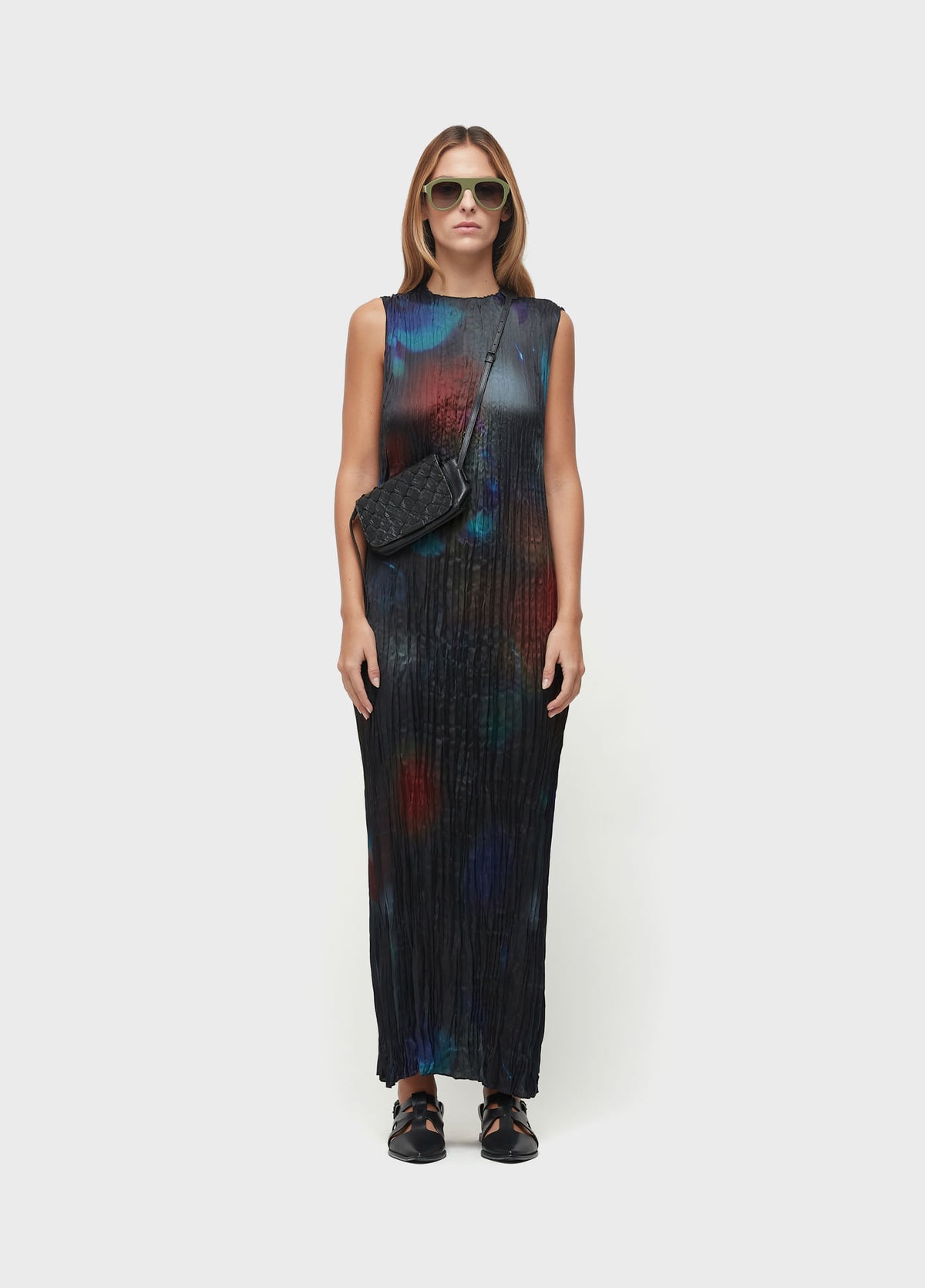 VESTIDO WRINKLED SATIN ROSE BLUR DOUBLE