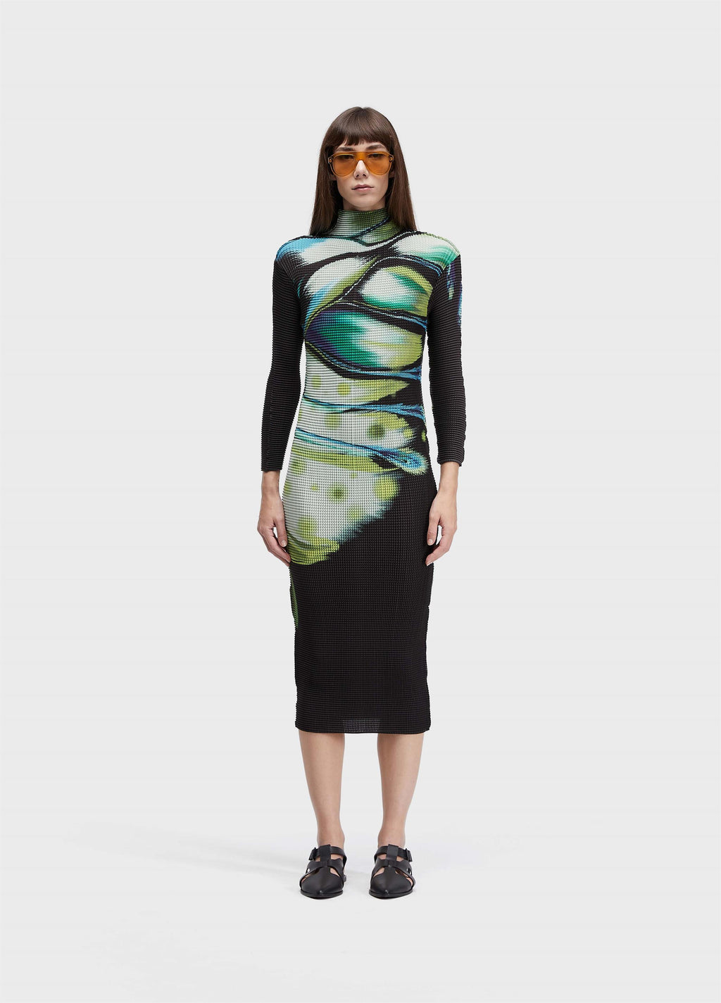 Vestido ML Midi Pixel Butterfly Tex Preto Amarelo – Osklen – foto 1
