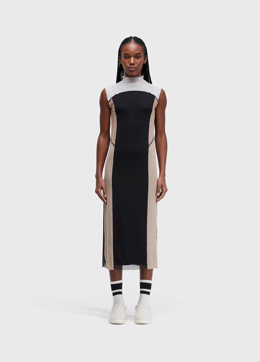Vestido Tule Recortes Preto Caqui – Osklen – foto 1