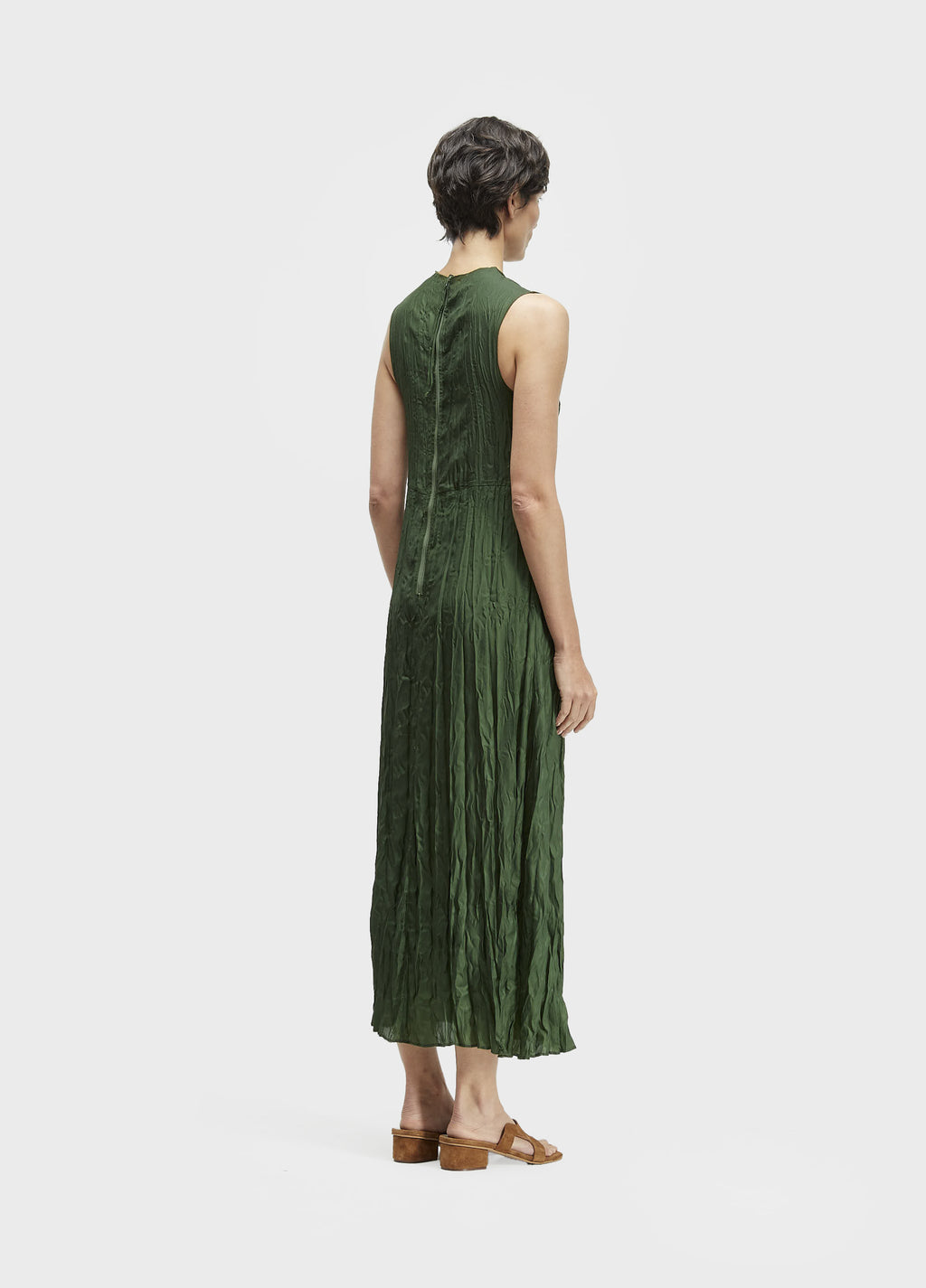 Vestido Sleeveless Wrinkled Satin Double Verde Musgo/Lima – Osklen – foto 5