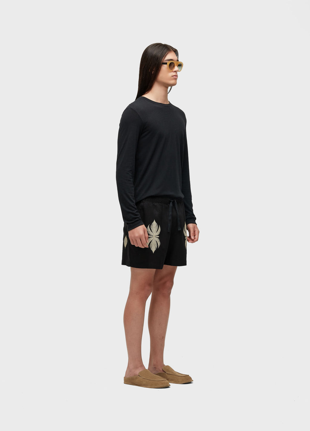 Bermuda PJ Linen Leaf Bordado Preto – Osklen – foto 4